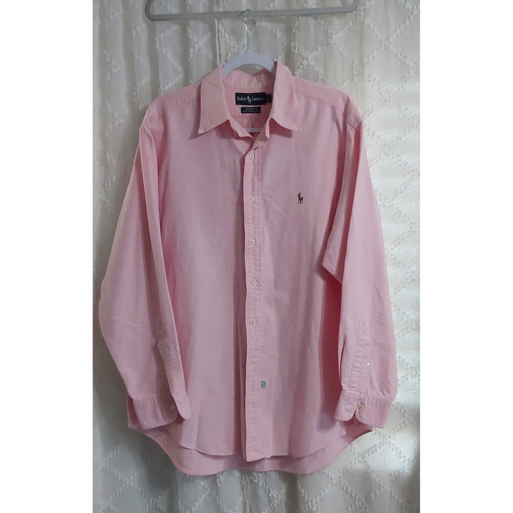 Ralph Lauren Yarmouth Mens 16.5 34 Pink Cotton Oxford Button Down Shirt Long Slv